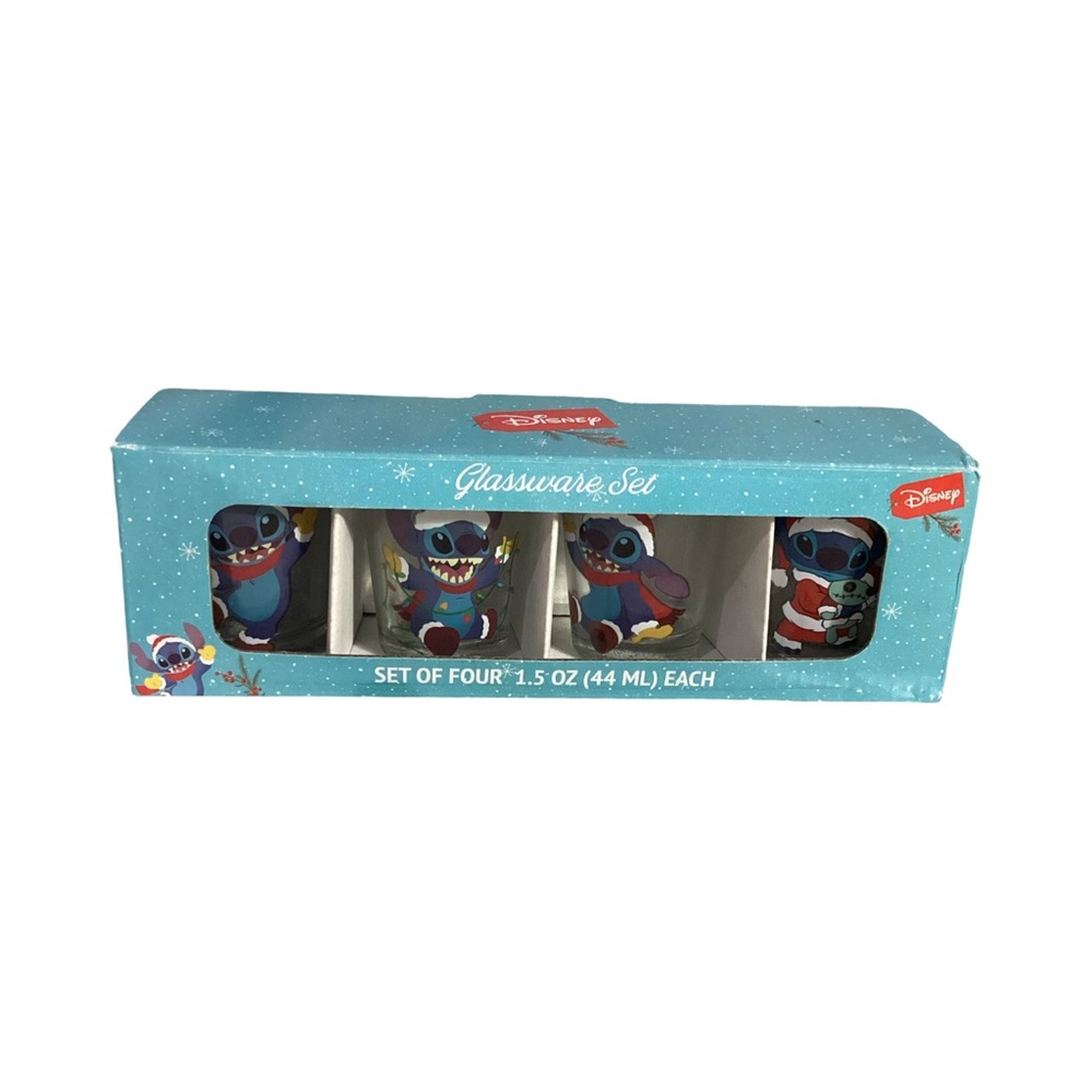 Disney Stitch in a Santa Hat Set Of 4 Shot Glasses NEW Great Gift Christmas